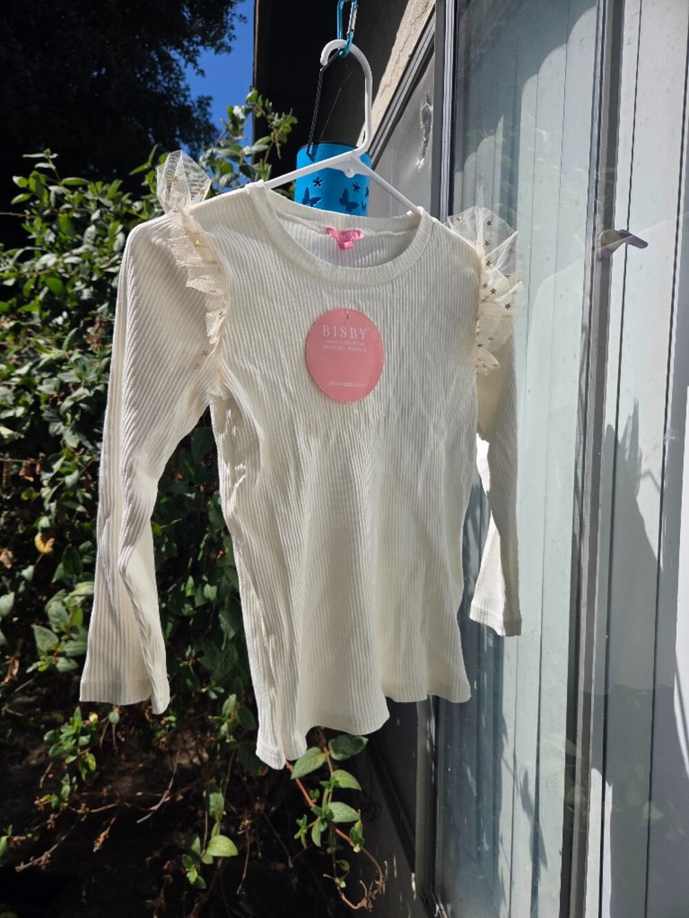 Bisby Ribbed Top with Gold Star Tulle Sleeve Overlay - Size 10